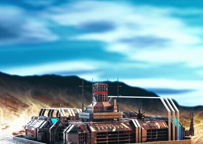 c4d渲染外星球超现实场景 外星基地  科幻建筑场景