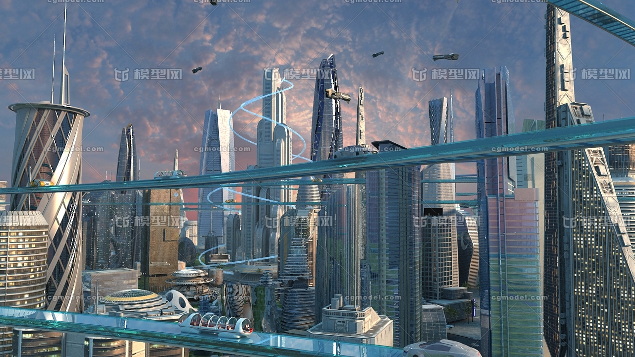 未来城市未来建筑未来科技科技城市科幻城市悬浮道路科幻未来鸟瞰科幻 