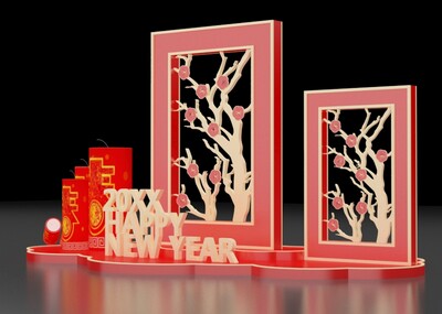 春节美陈,春节梅花装置,新年美陈_上中上作品_美陈dp点/小景_cg模型网