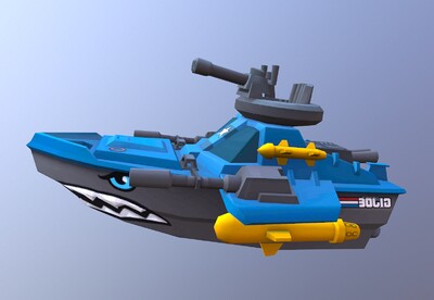 卡通鲨鱼炮艇 有动画 手绘军舰 ship