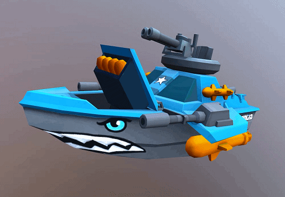 卡通鲨鱼炮艇 有动画 手绘军舰 ship