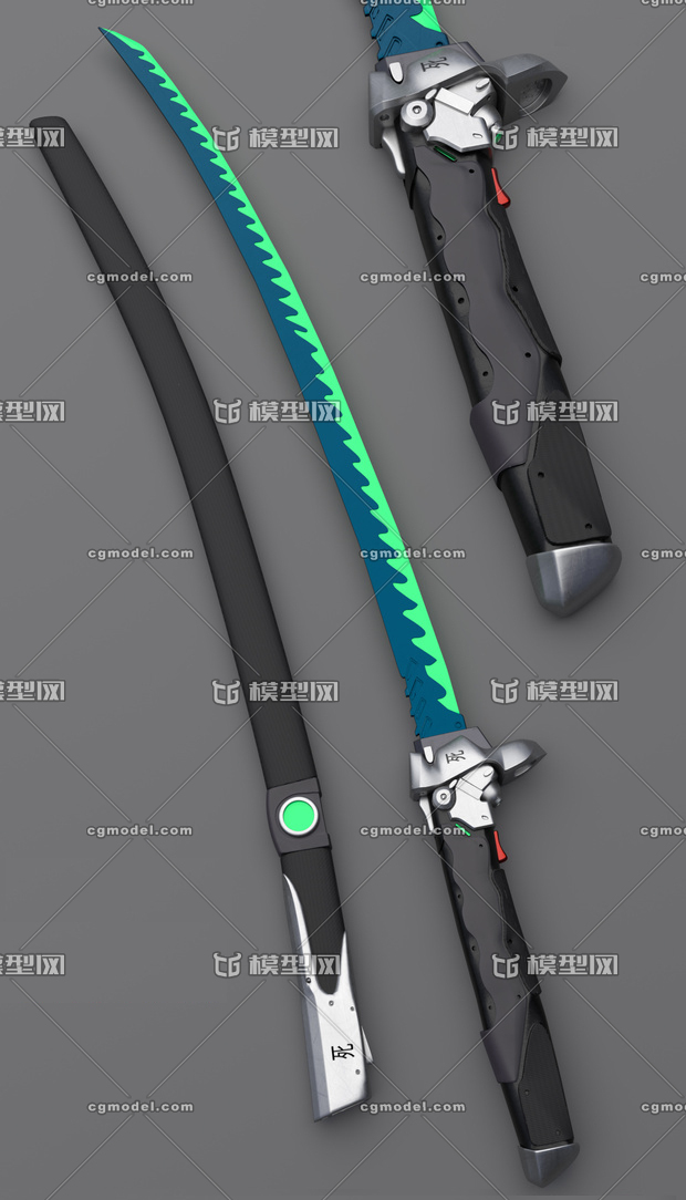 次时代科幻游戏炫酷长刀武士刀模型带剑鞘