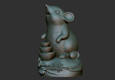 中式雕塑模型 招财鼠 生肖鼠 (3d打印模型)