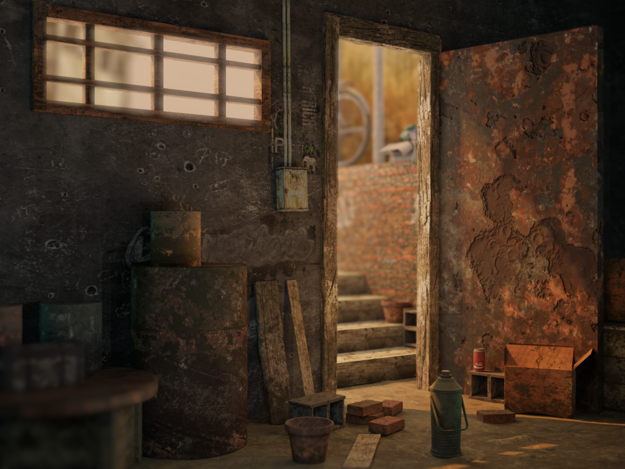 破旧的室内灯光场景