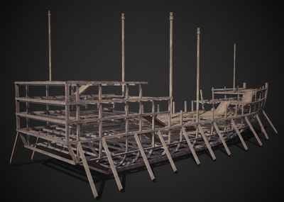 次世代 古代 战船龙骨 船架 keel 艏柱 船尾柱模型-古代船/仿古船模型