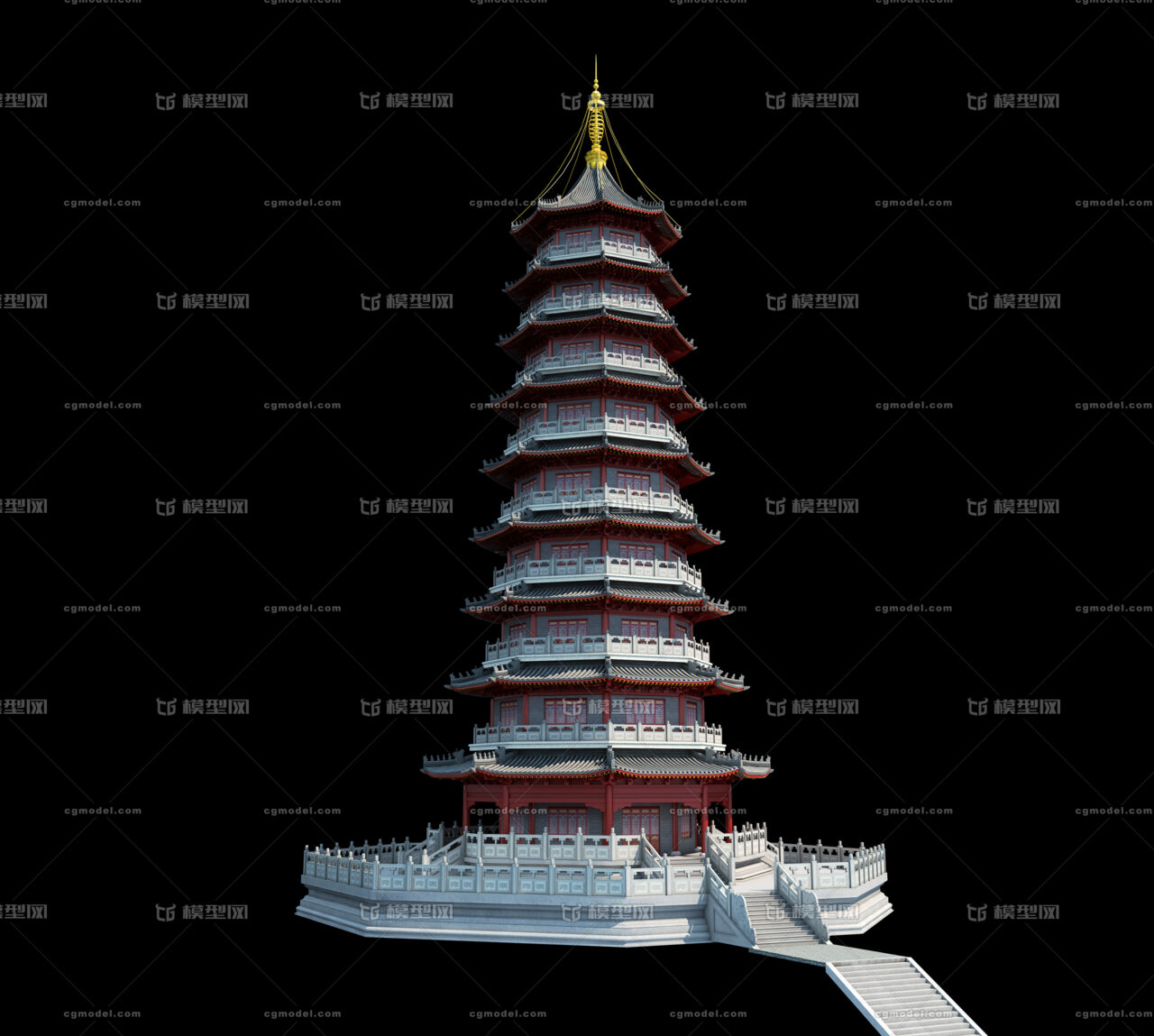 九层宝塔 古建塔 宝塔 塔模型-历史建筑模型库-3ds max(.