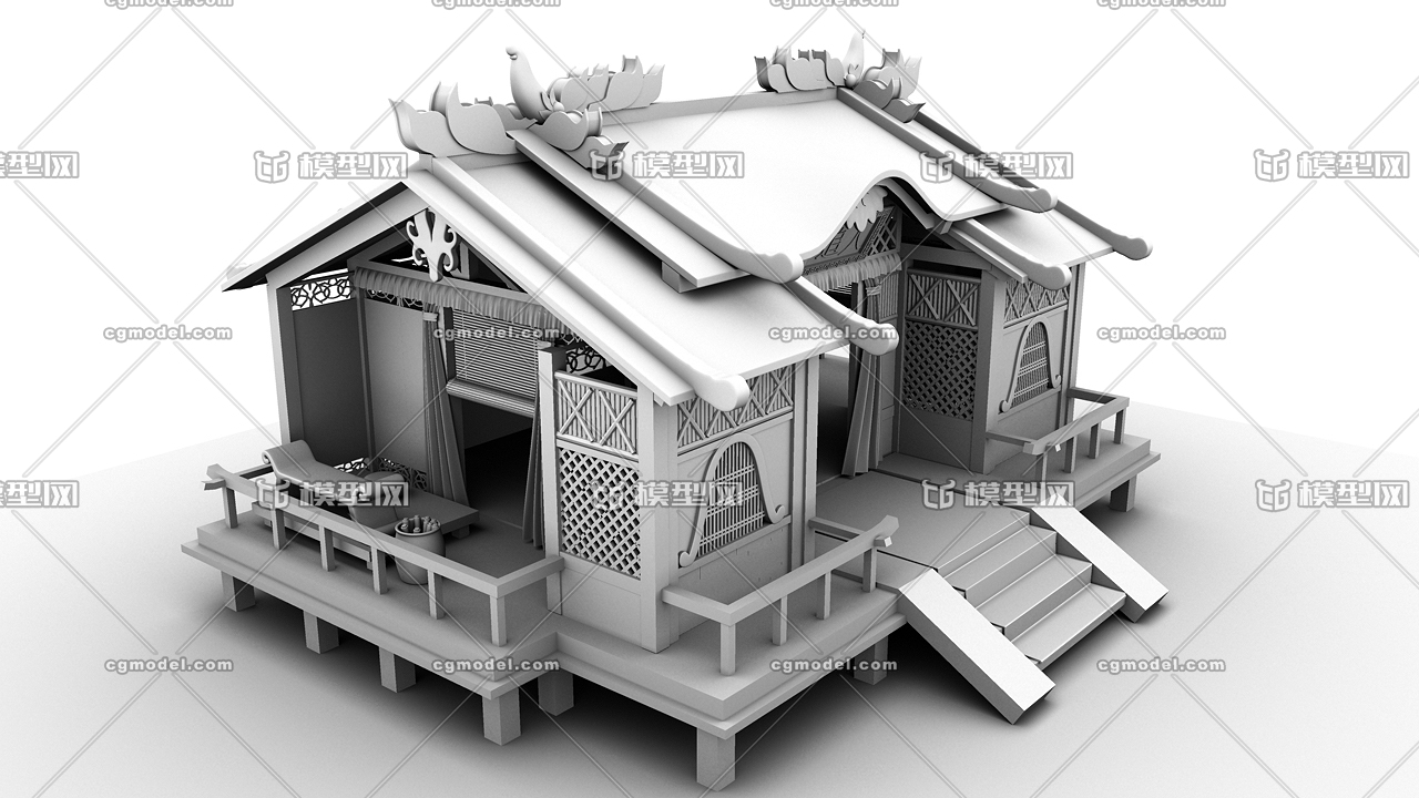 maya古建模型 卡通建築模型 q版房子 小木屋 maya場景模型