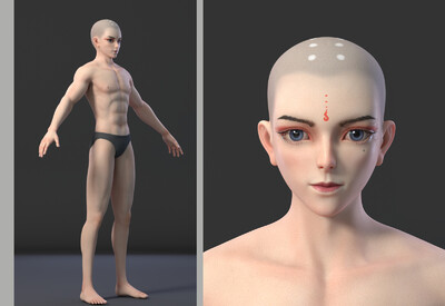 cg男角色 男人体 和尚 光头  标准7头身 风格帅哥