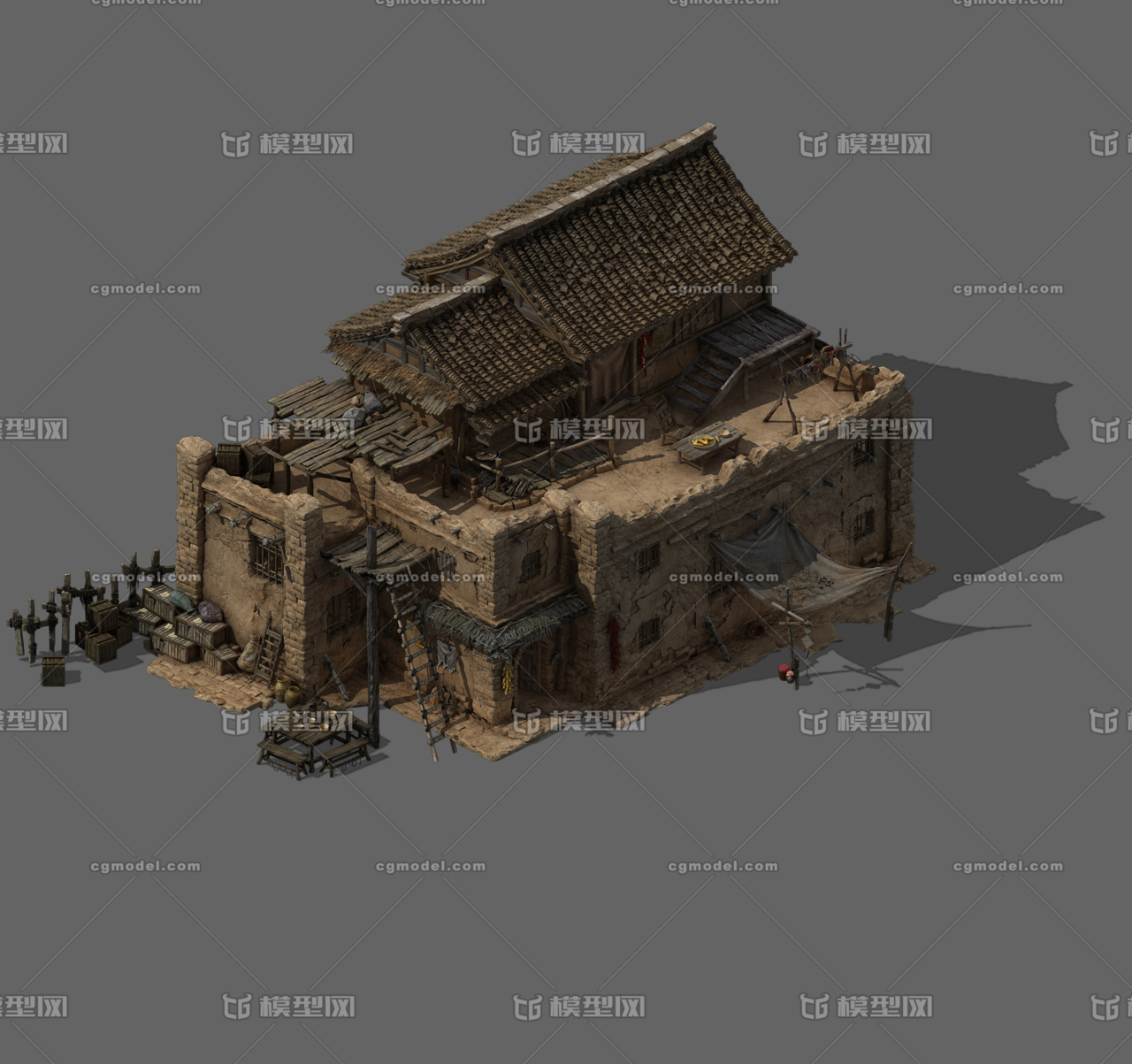 瓦片房子 平房模型-古代场景模型库-3ds Max(.max)模型下载-cg模型网