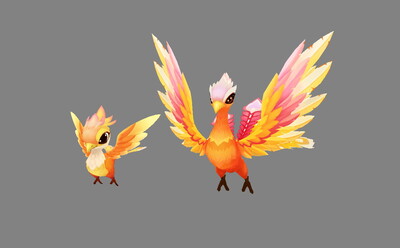 2只火鸟 卡通凤凰 神鸟 q版朱雀 小鸟 幼鸟