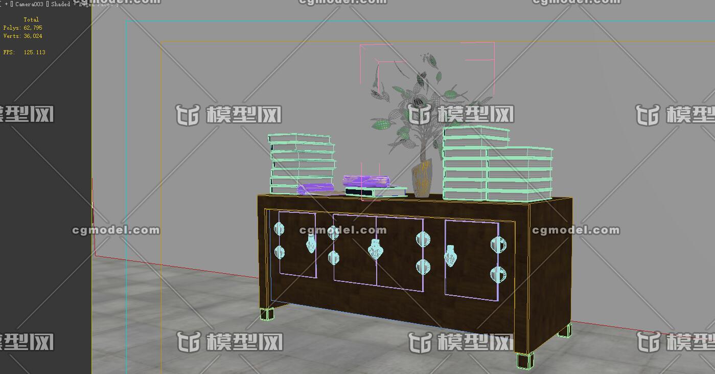明清柜子 古代四门矮柜模型-柜子模型库-3ds Max(.max)模型下载-cg模型网