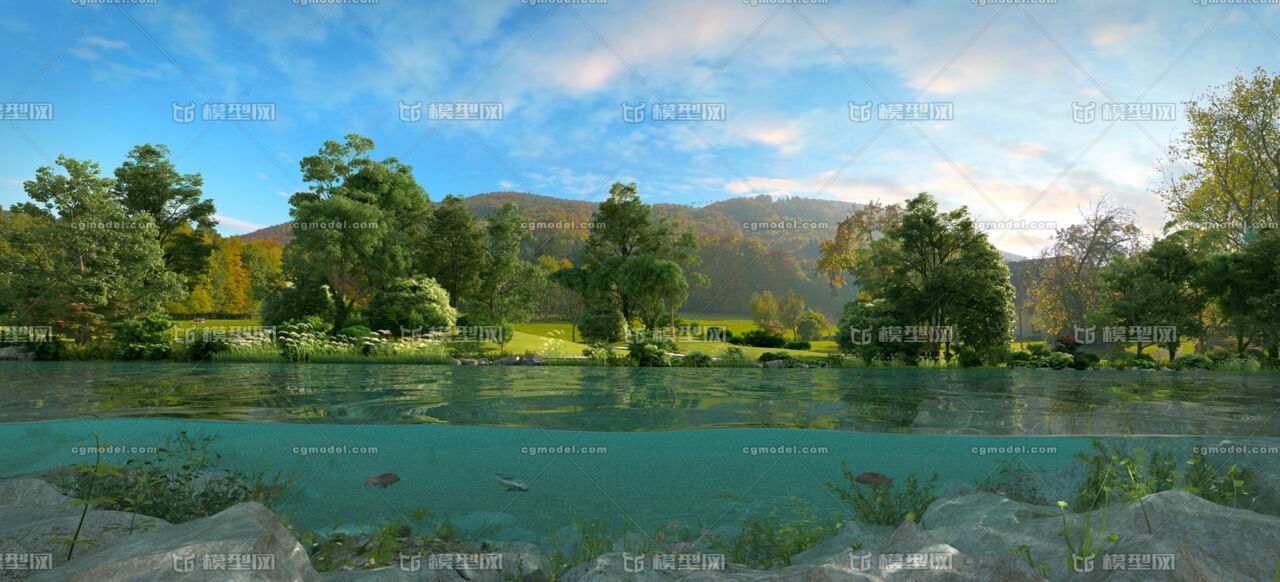 点个赞呗湖水截面 水面横切写实水上水下剖面动画场景官方提示:1,如该