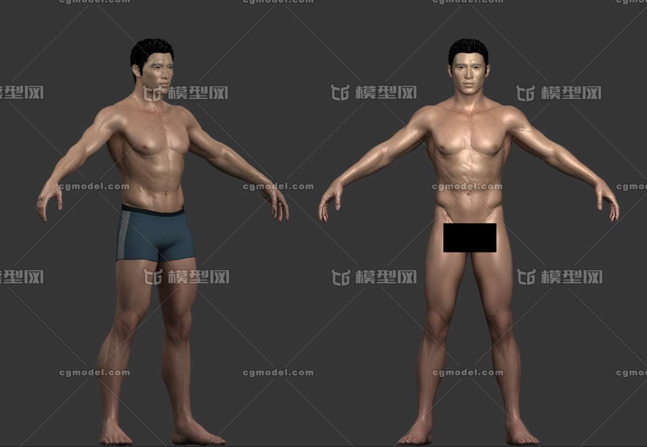 写实亚洲男人男人基础模型人体肌肉男帅哥青模型-男人模型库-Maya(.ma  image