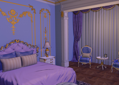 卡通场景,卧室,床,窗帘,吊灯,少女卧室,公主房,欧式卧室,城堡房间