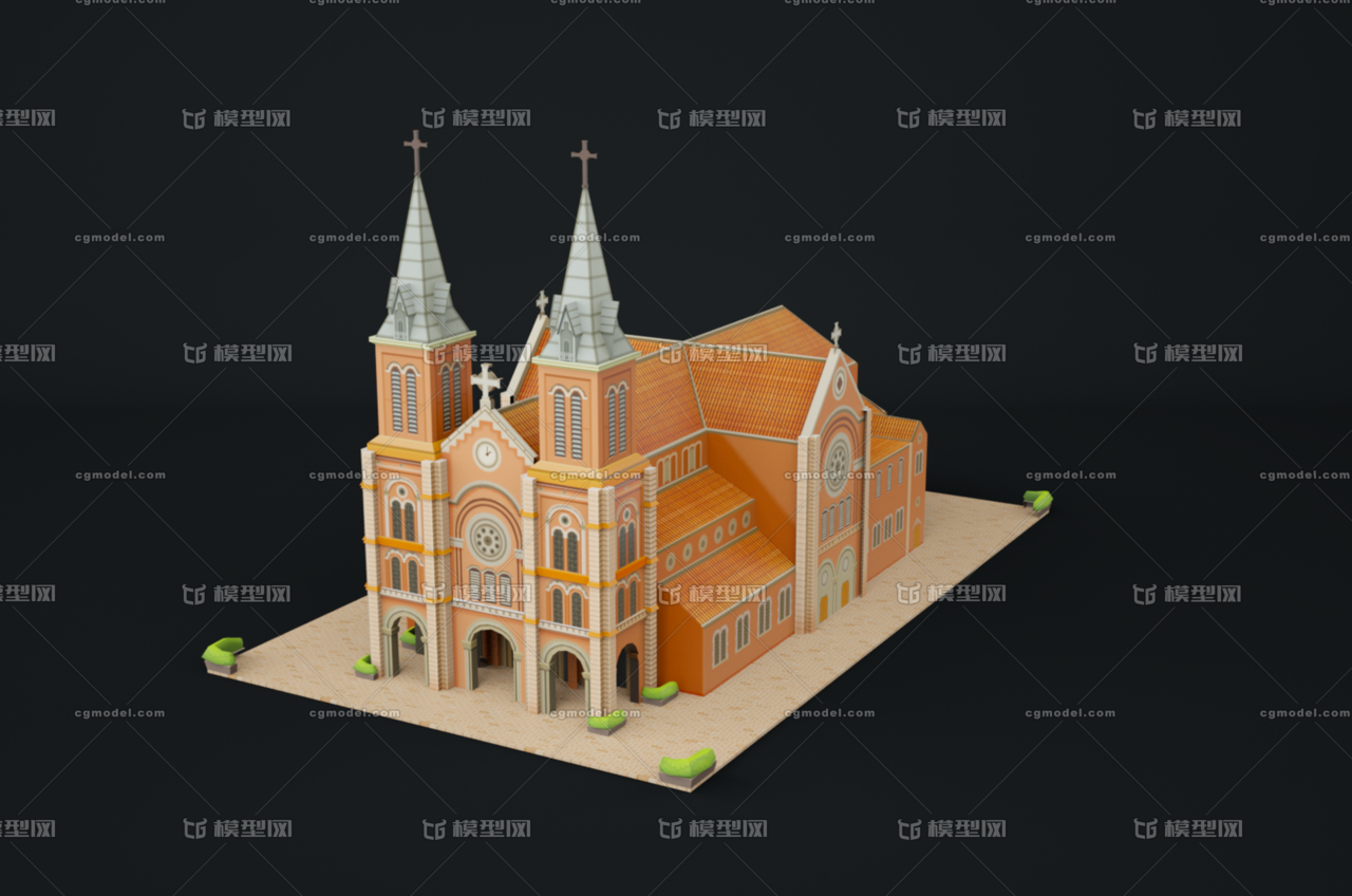 LOWPOLY低面巴黎圣母院 欧洲教堂模型-历史建筑模型库-Cinema 4D(.c4d)模型下载-cg模型网