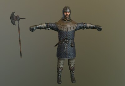 中世纪守城士兵  pbr 西方 古代 斧头兵  战士