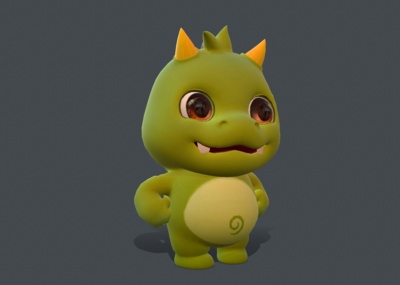 带绑定和动画的pbr次时代材质小龙人,卡通q版龙3d模型