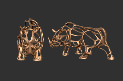 197 抽象 现代 镂空 犀牛 美陈  景观 雕塑 摆件 lowpoly 风格化 3d