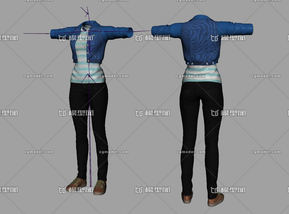 女人衣服潮流女装女裤子牛仔马甲羊毛衫模型带贴图maya fbx