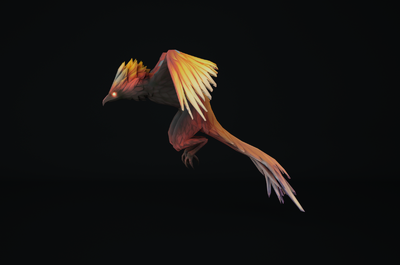 【带绑定无ik】神鸟 红色鸟 飞禽 鸟怪物 卡通 手绘 低面 pbr