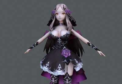 二次元 紫玫瑰女孩 漫画少女 动漫女_cgmt1991作品_人物女人_cg模型网