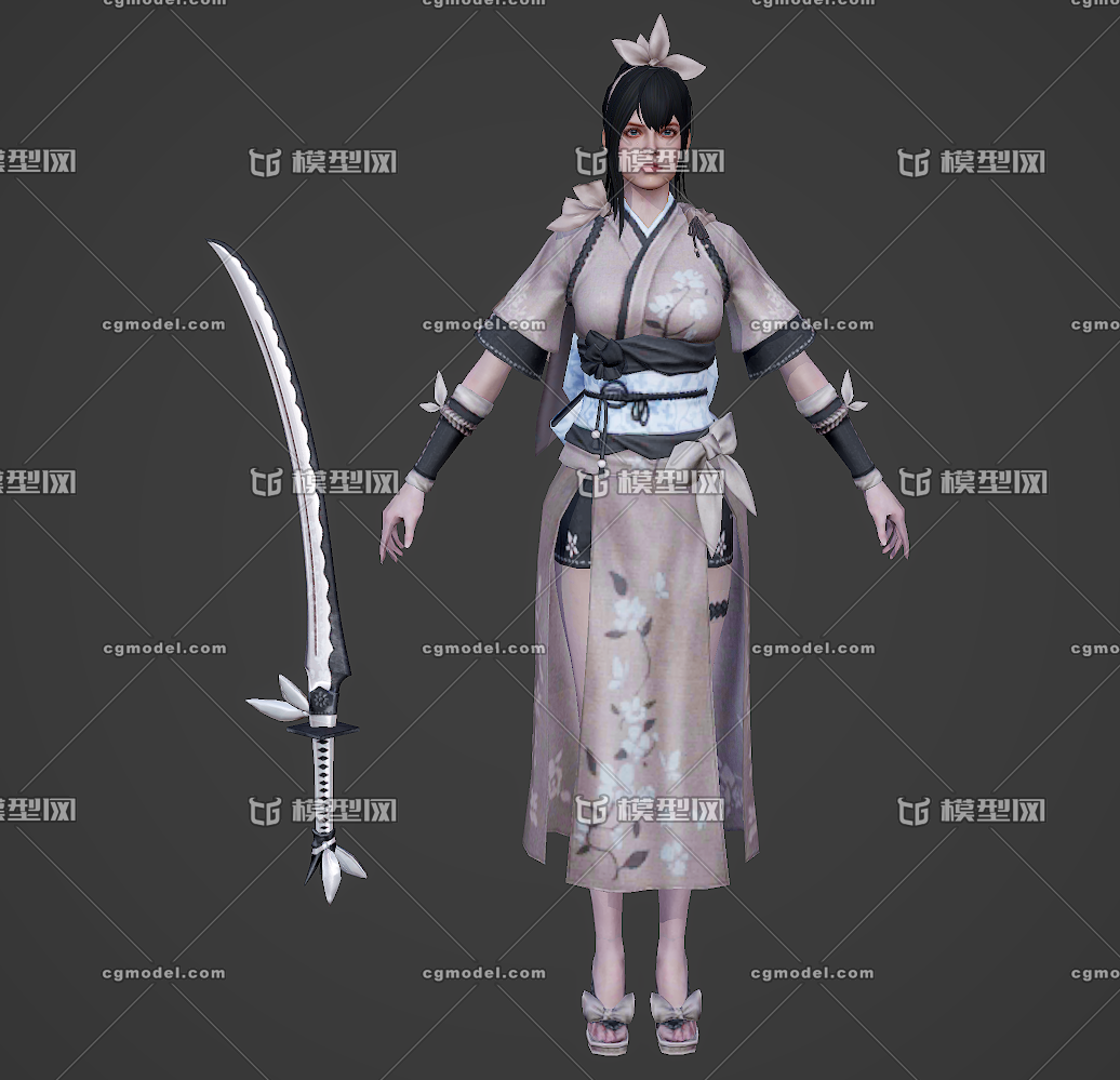 次世代 pbr 日式服装 和服美少女 日式和服 女神 女武士 武士刀 古代