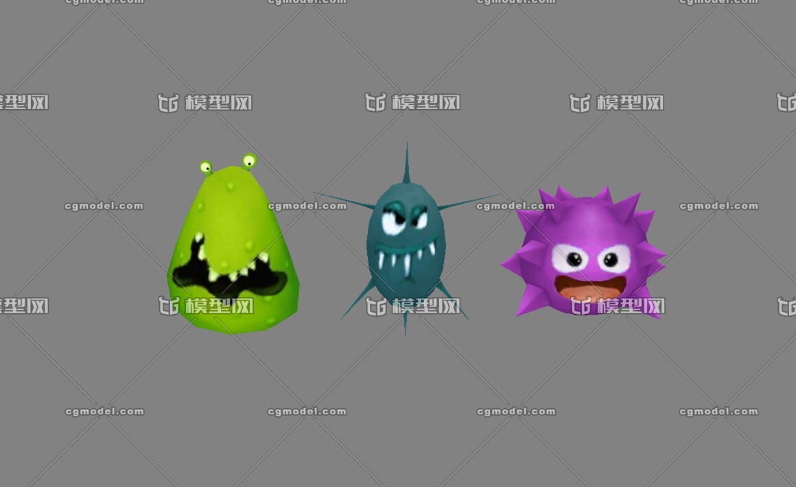 三款卡通病毒细菌病菌外星人小怪兽