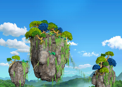 悬浮山,山脉,山峦,岩石,悬崖,树,草,爬山虎,藤条,阿凡达