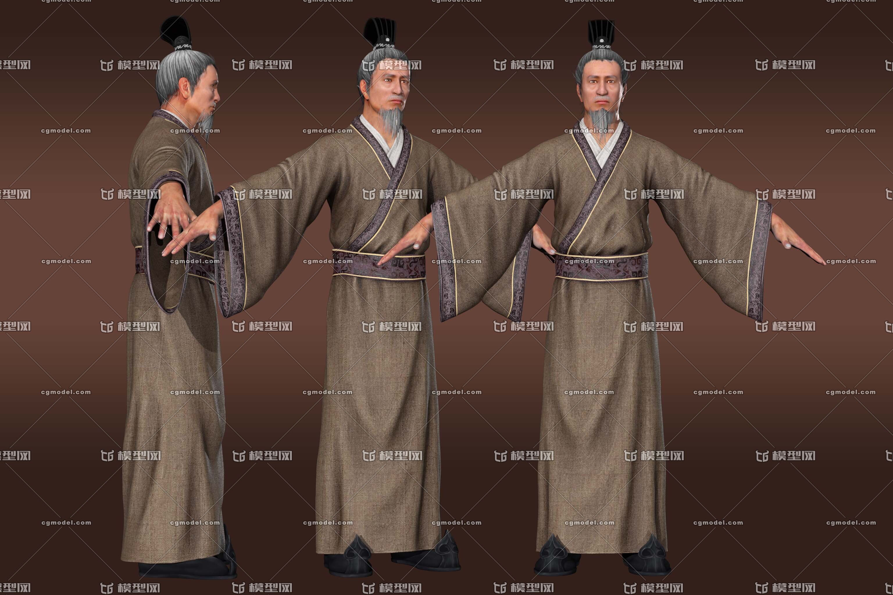 带绑定 古代老人 官服 古代男人 官员 汉服 老者 老头 士大夫 汉朝