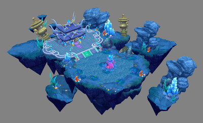 龙宫场景 海域水晶宫 海底礁石 铜炉香炉炼丹炉 假山水晶石头 水草