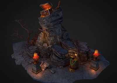 枯树,山体,火盆,山石,宝藏,石堆,魔幻山体场景,山地场景,海岛宝藏