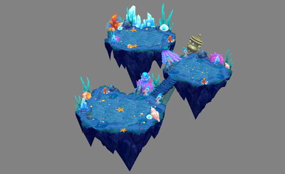 龙宫场景2 海域水晶宫 海底礁石 铜炉香炉炼丹炉 假山水晶石头 水草