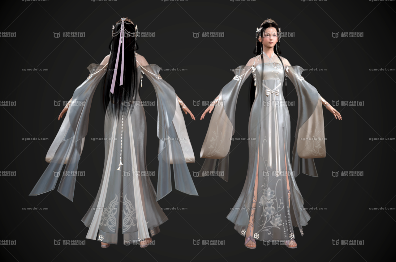 PBR 汉服美女模型-女人模型库-3ds Max(.max)模型下载-cg模型网