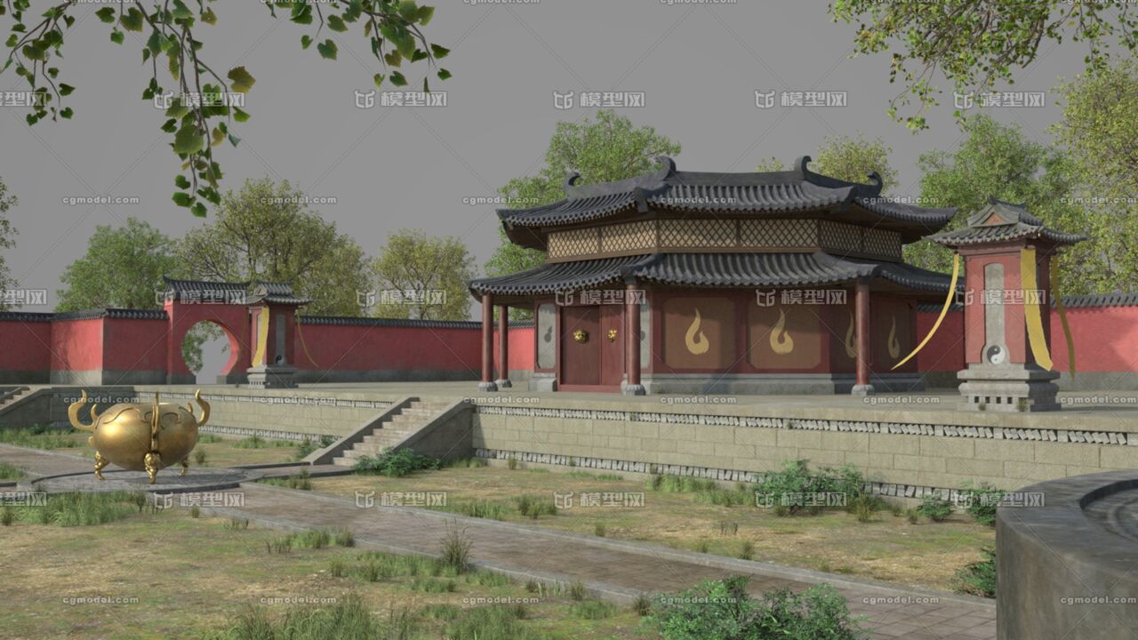 写实古风场景 带植物模型-古代场景模型库-Maya(.ma/.mb)模型下载-cg模型网