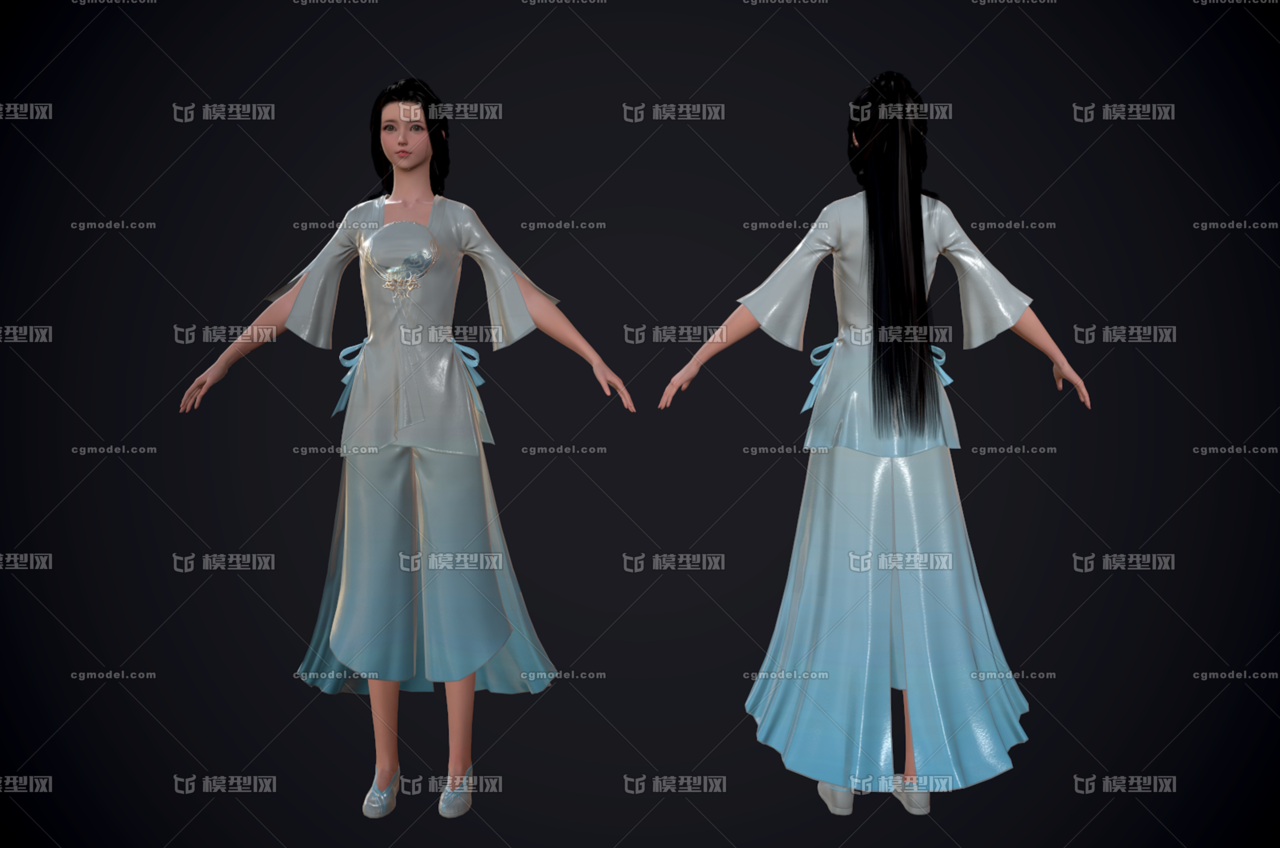 PBR 汉服美女模型-女人模型库-3ds Max(.max)模型下载-cg模型网