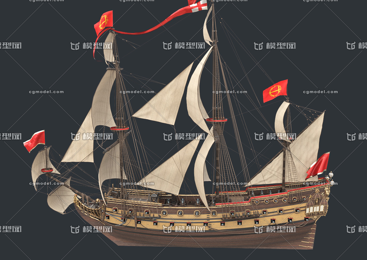 战舰 古代帆船 风帆 战列舰_yingming作品_船艇古代船/仿古船_cg模型