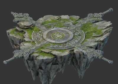 游戏场景浮台山石地表草地