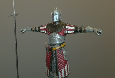 pbr西方盔甲长矛兵中世纪卫兵次世代战士