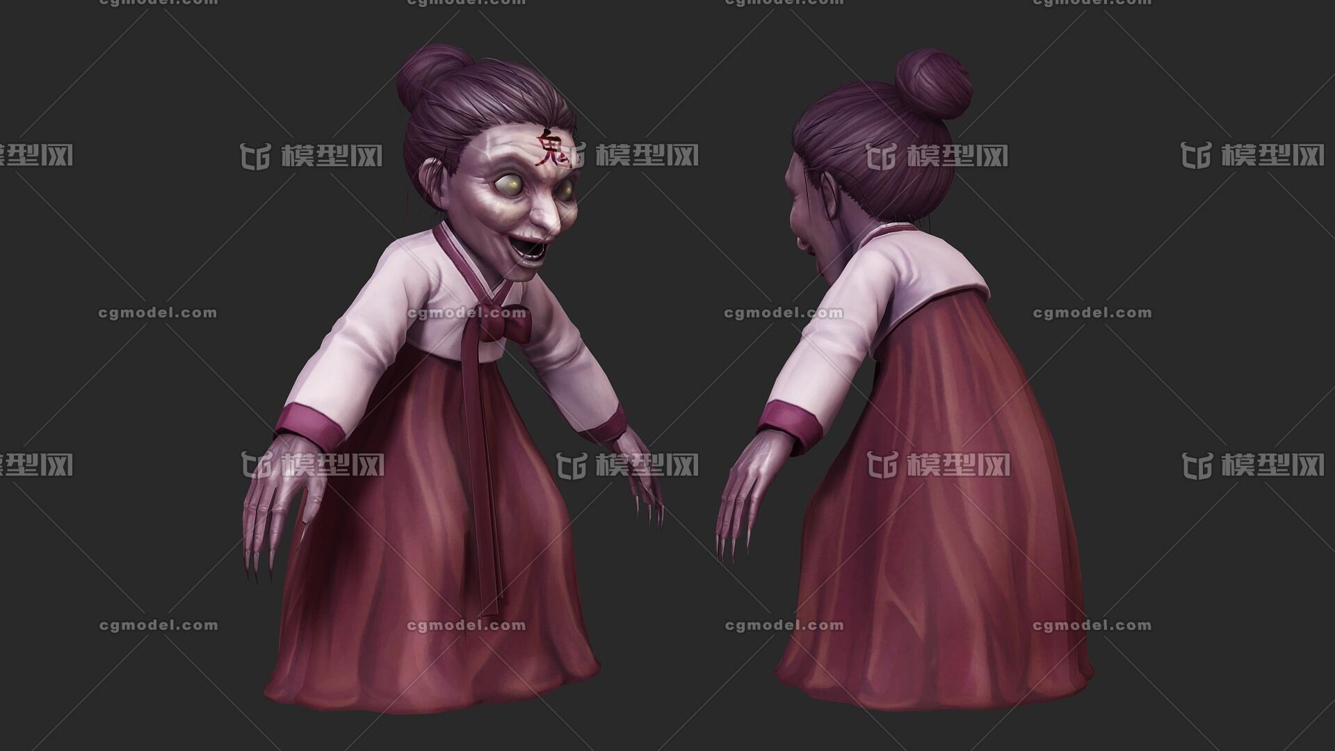 卡通 鬼婆 魔鬼 丧尸 亡灵 鬼奶奶 老鬼 吊死鬼 僵尸 韩服 朝鲜