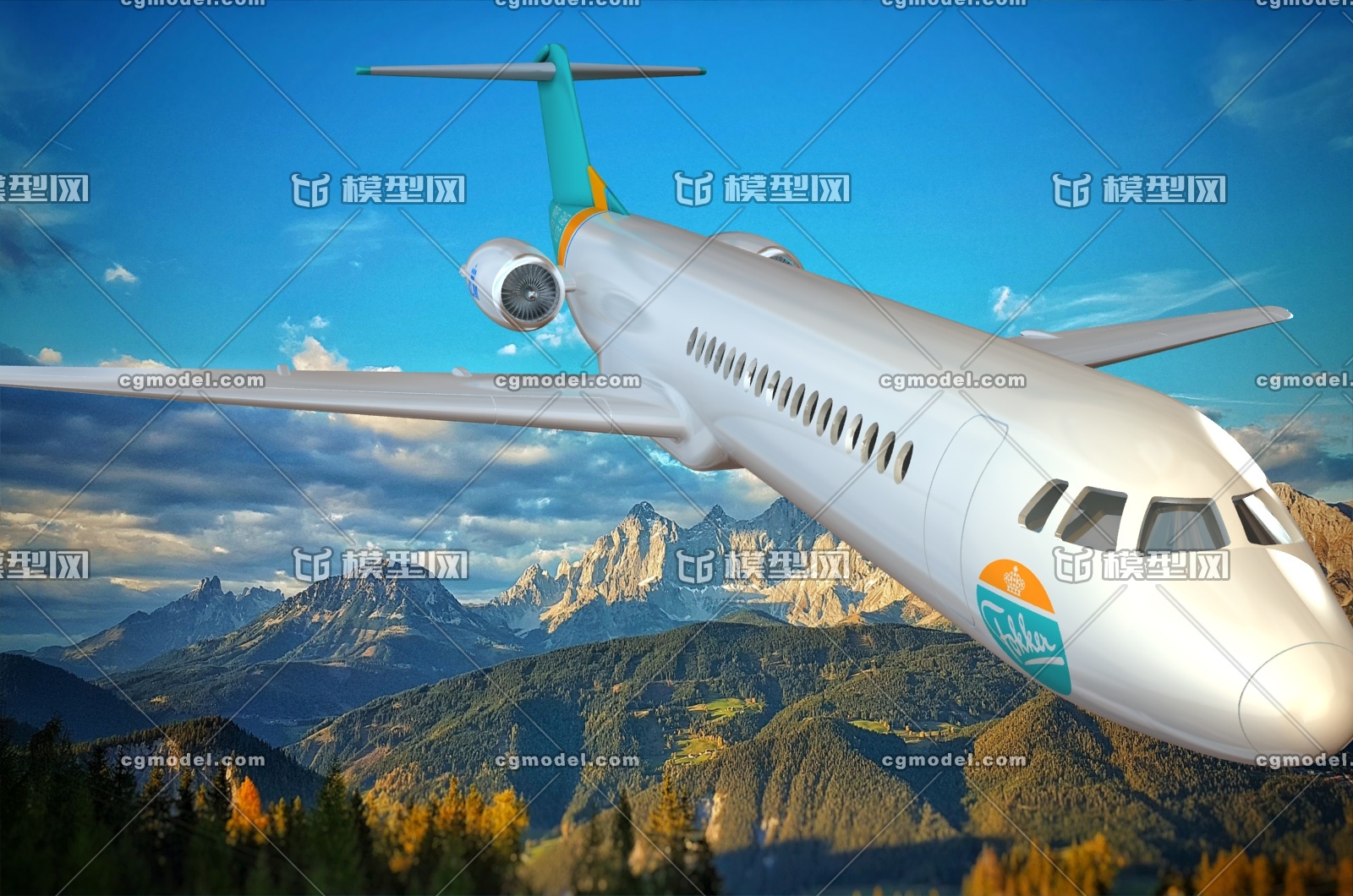 福克100飞机,客机, 运输机,联合航空_qq123qq作品_飞机/航空器客机/民用飞机_cg模型网