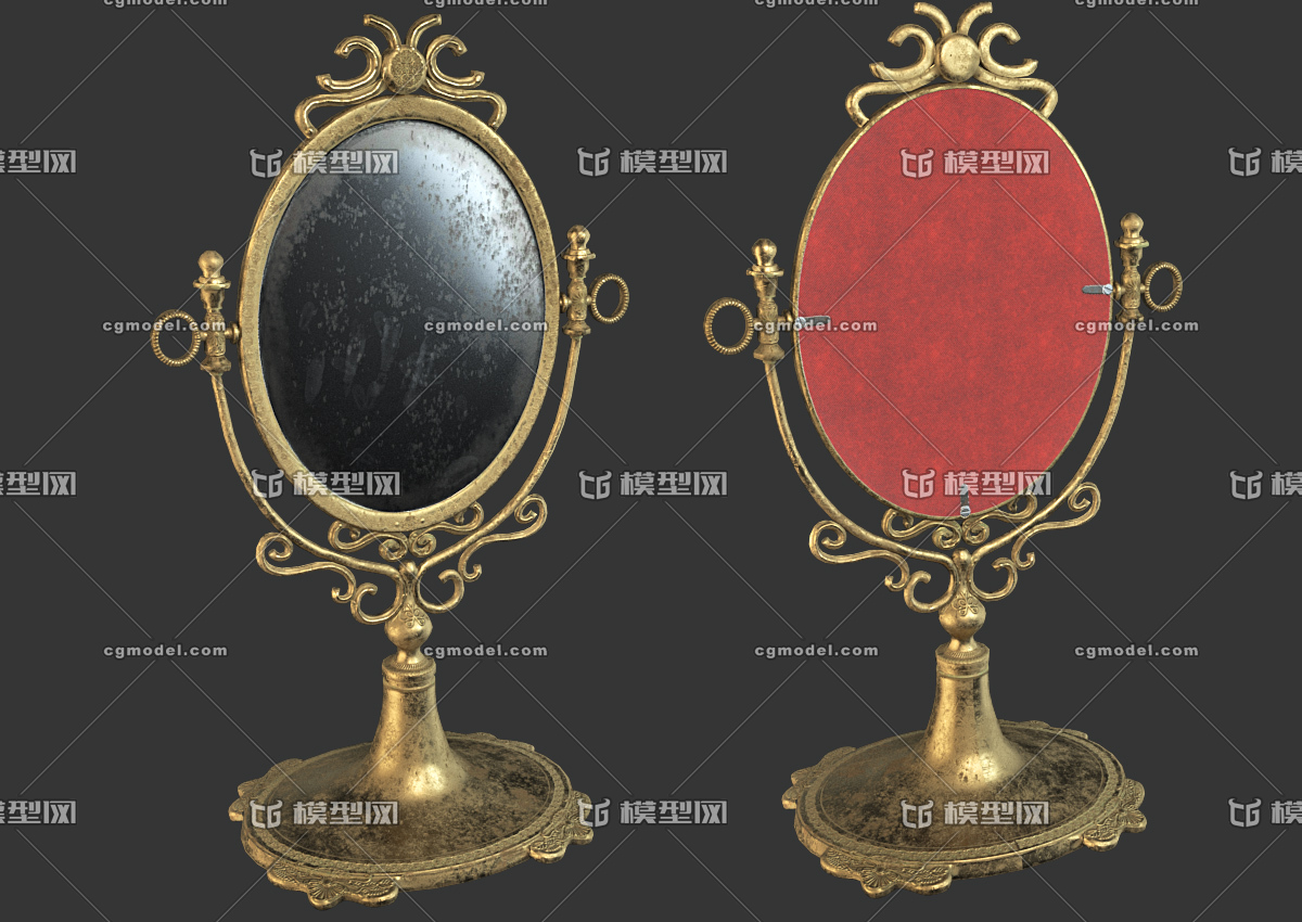pbr次世代 铜镜 化妆镜 手持镜 写实 复古镜子 古代镜子 古董 古玩