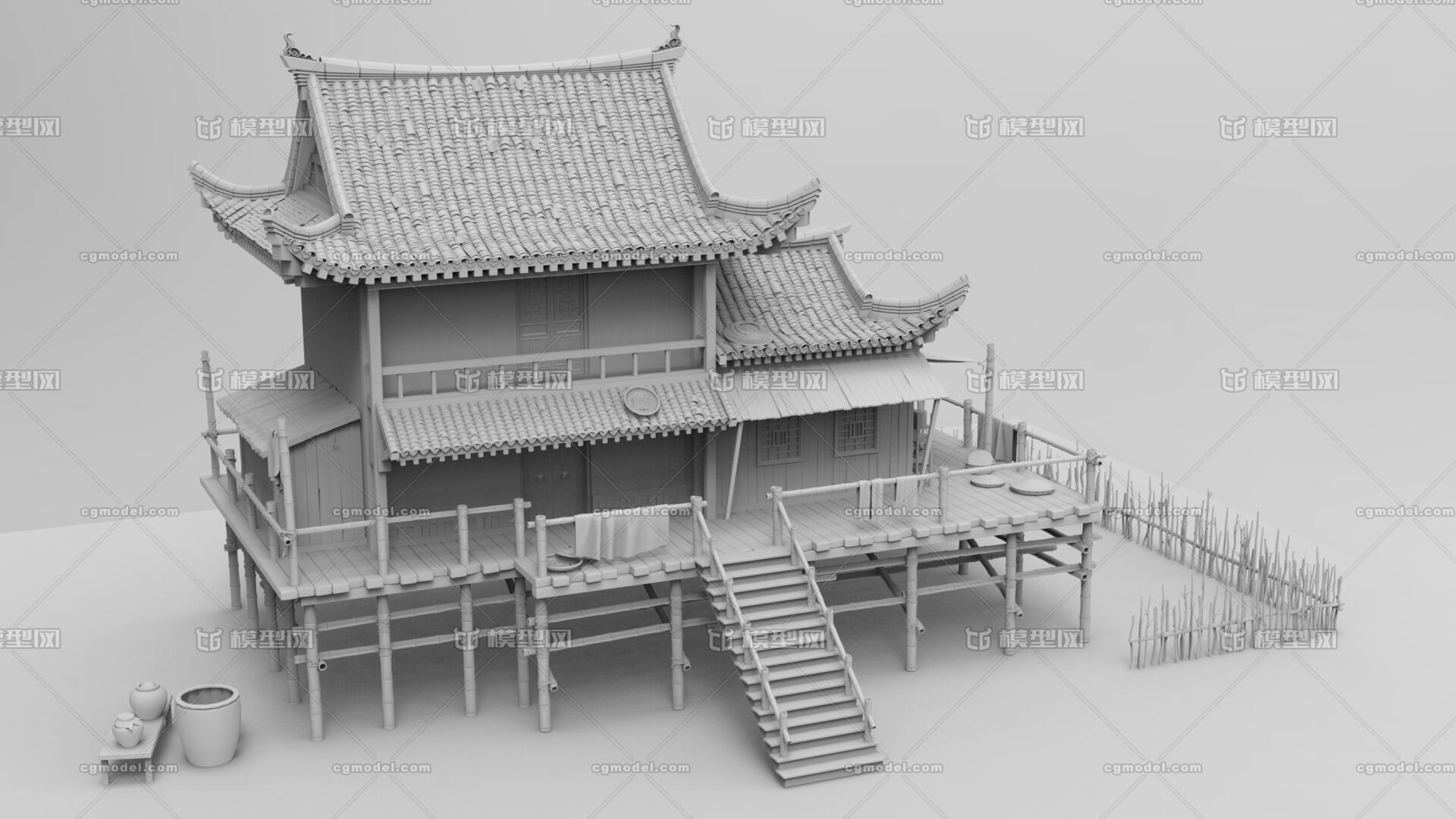 中国风古建筑房子 提供的是maya2019以及obj 格式的模型文件 模型均为