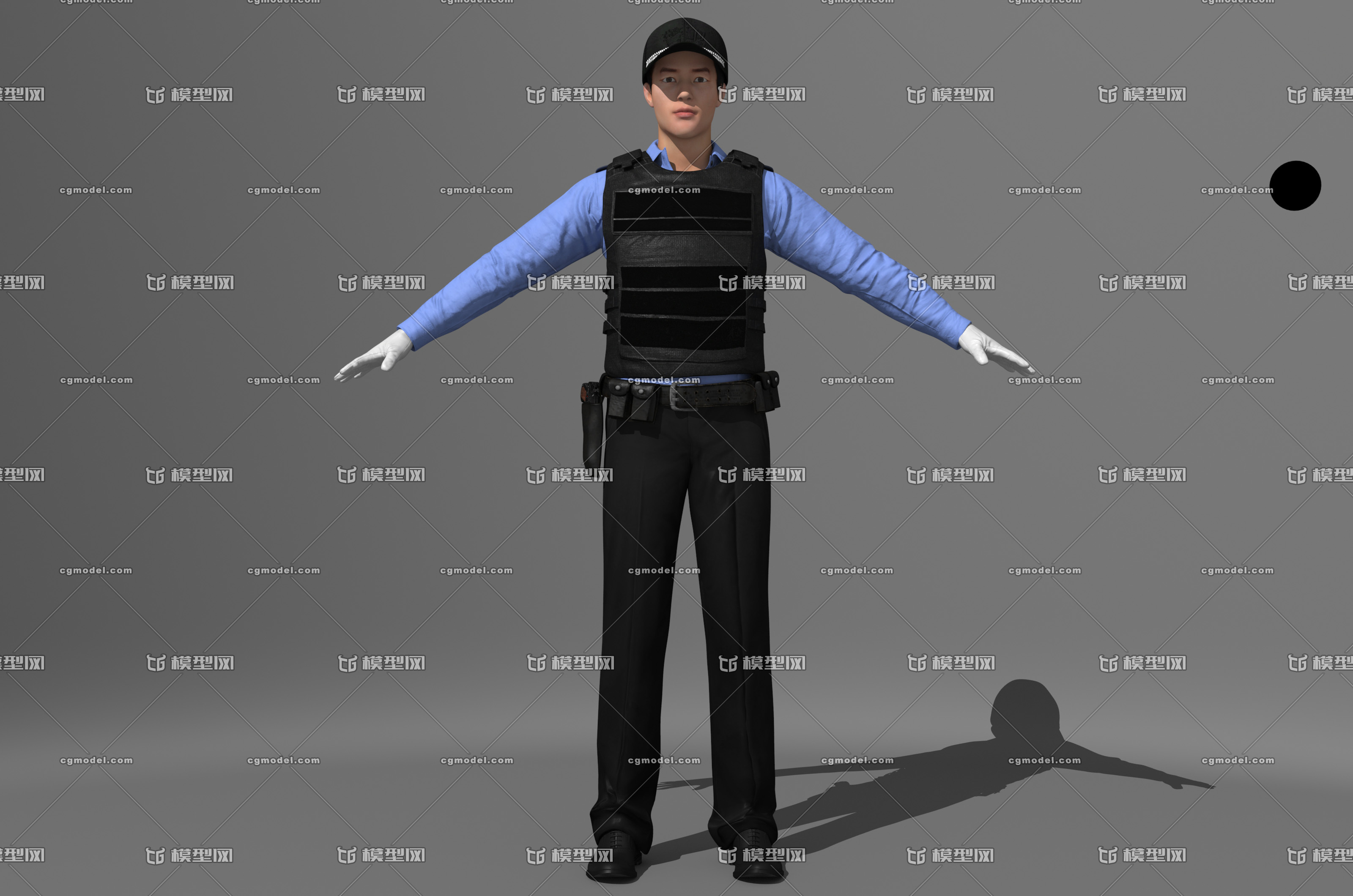 写实警察 写实男人 穿防弹衣的执勤警察 警服 男警察 公安 巡警 特警