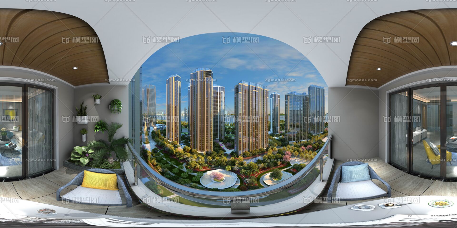 阳台 城市阳台 江边 江边景色 黄昏_lzjp作品_场景现代场景场景现代场景_cg模型网