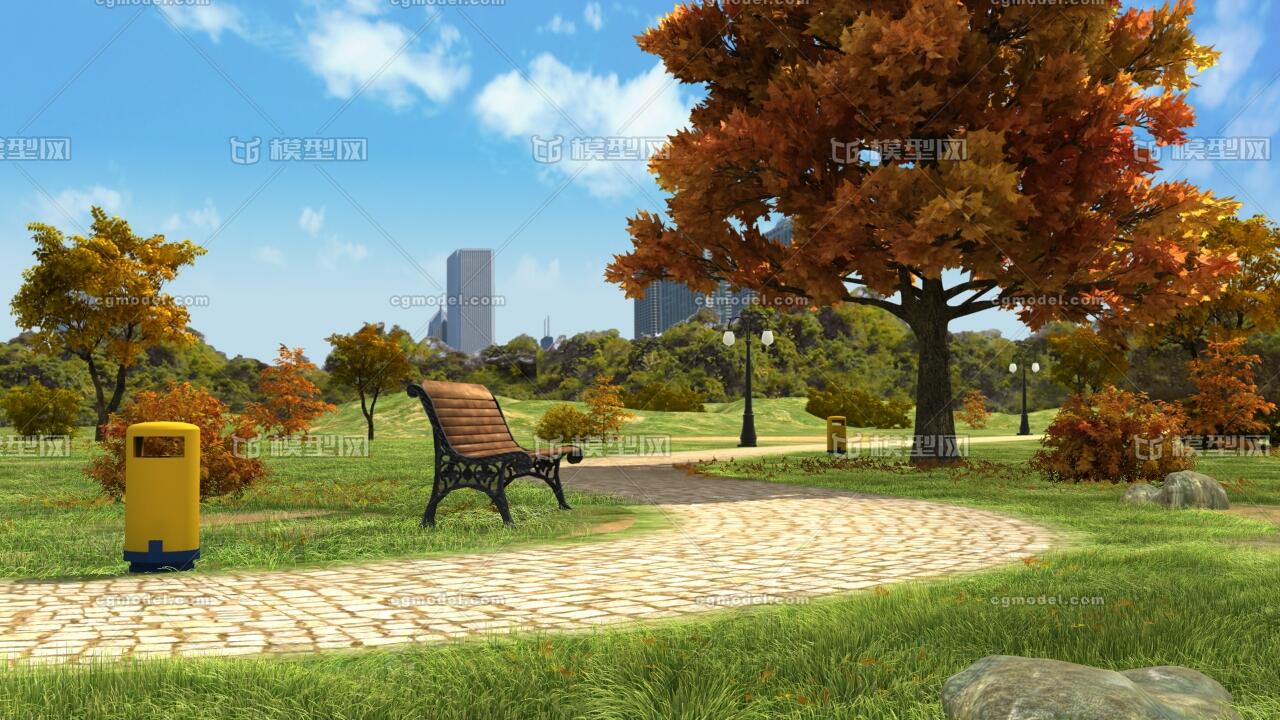 秋天的公园_sndy作品_场景现代场景_cg模型网