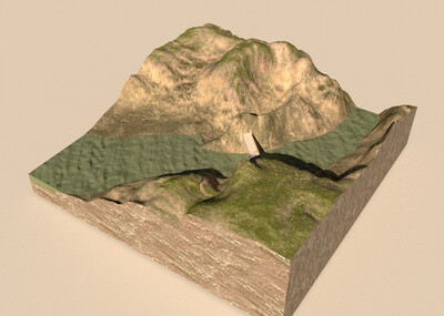 写实 山地 地形 地貌 峡谷 河流 山地沙盘 山地架桥 模型-自然场景