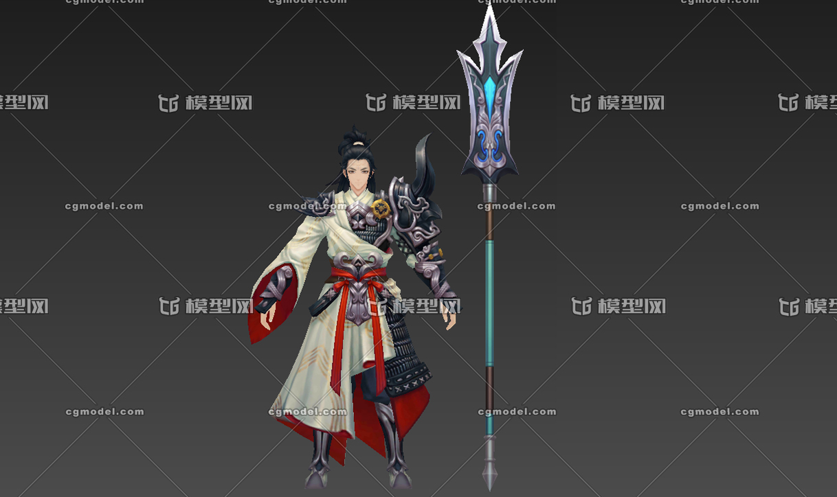 手绘 古装 男 武士 武将 战士 三叉戟_我爱天天向上作品_人物男人_cg