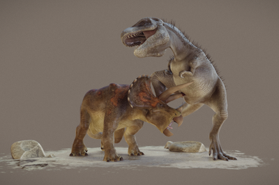 恐龙展台 博物馆效果图专用 骨架 骨骼 三角龙 霸王龙 棘龙 恐龙化石