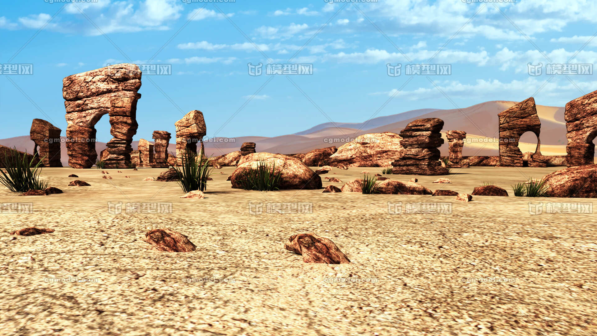 沙漠 戈壁 沙漠地形模型-自然场景模型库-maya(.ma/.