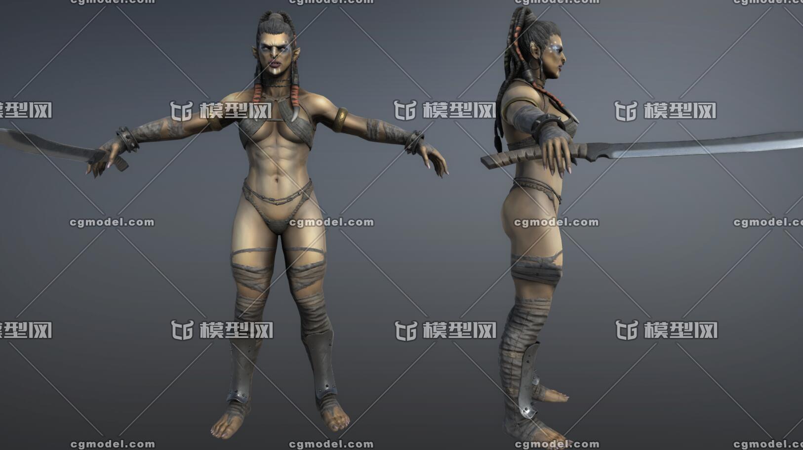 次世代 pbr 高质量 女性战士 兽人 变异人 野蛮人 带动画